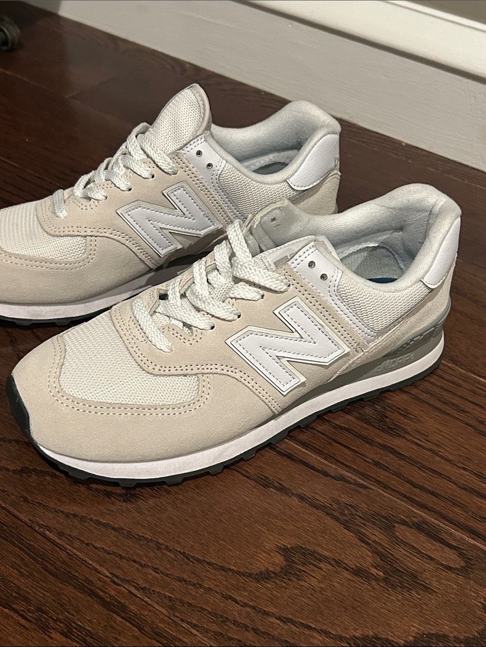 New Balance Beige and White Retro Runner Sneakers
